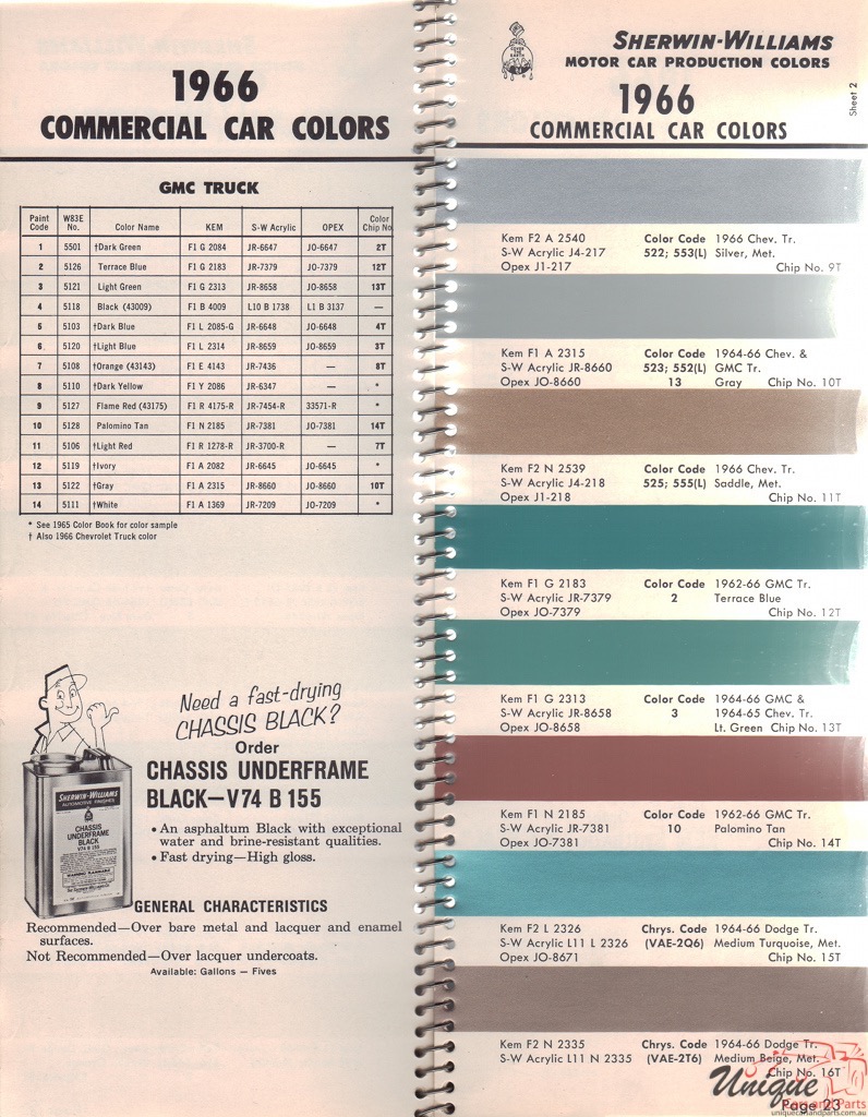 1966 GMC Truck Paint Charts Williams 2